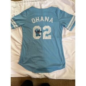 Disney Stitch Ohana 02 Baseball Jersey Shirt Light Blue Womens